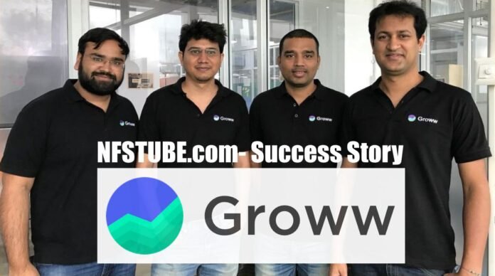 Groww founders standing together in black branded T-shirts with NFSTUBE.com Success Story