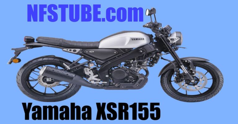 Yamaha XSR155 motorcycle in silver displayed on a clean blue background.