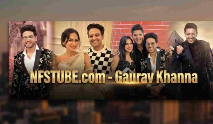 Gaurav Khanna with Akanksha Chamola and co stars in a collage highlighting his television career and Bigg Boss 19 popularity, NFSTUBE.com feature image.