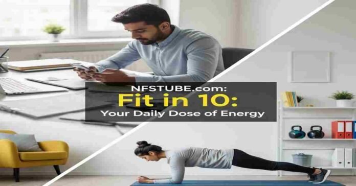 Person doing quick home workout exercises in a small space, emphasizing a 10-minute routine for busy individuals.