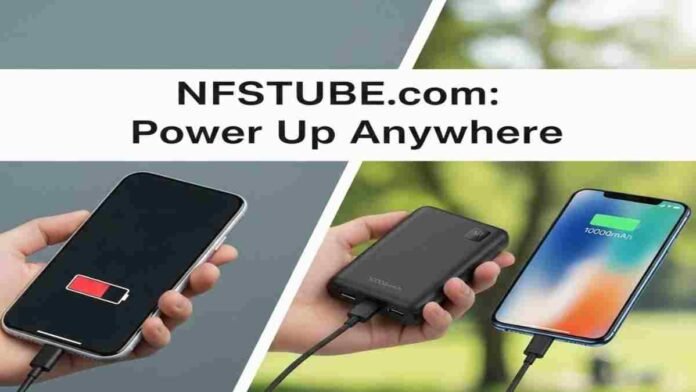 A compact 10000mAh power bank charging a smartphone, symbolizing portable power for mobile devices.