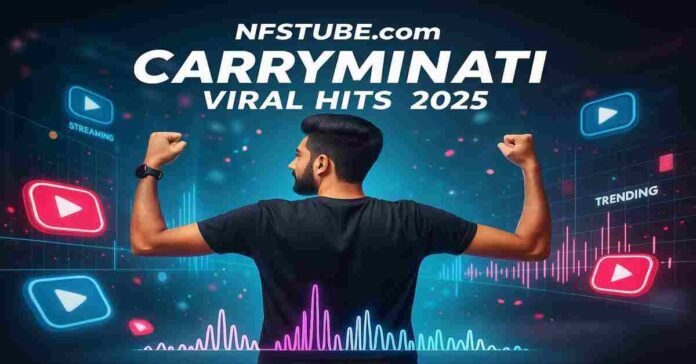 CarryMinati with viral video symbols, representing his top trending YouTube videos and content creation in 2025.