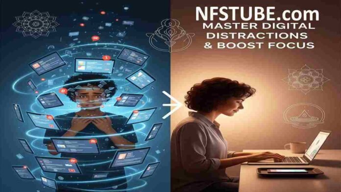 Person focused at a desk, with phone put away, symbolizing digital distraction mastery