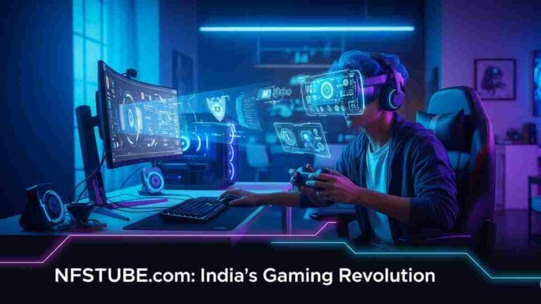 A person immersed in futuristic gaming in a modern home, showcasing advanced gaming technology.