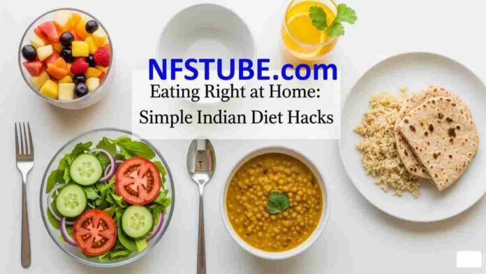 Indian Diet- Healthy Indian home-cooked meal with dal, salad, and roti for weight loss