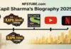 Kapil Sharma’s journey - comedy mic, TV & OTT logos, Mumbai skyline, Amritsar roots