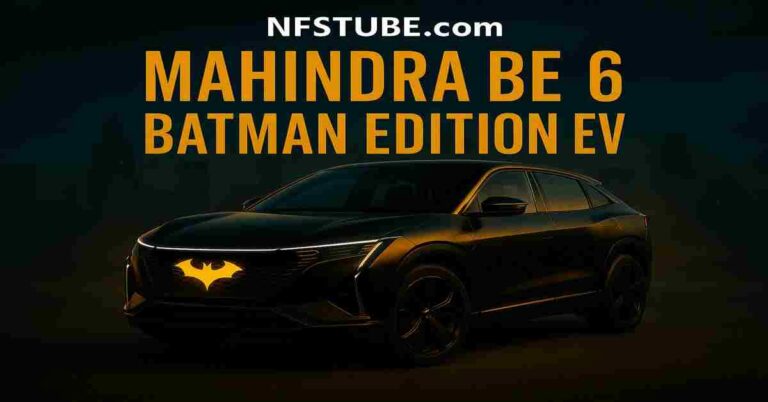 Mahindra BE6 Batman Edition SUV in cinematic dark theme.