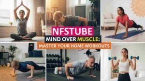 Diverse individuals motivated during various home workouts