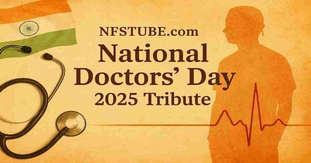 National Doctors’ Day 2025 tribute- stethoscope, India colors, and doctor silhouette