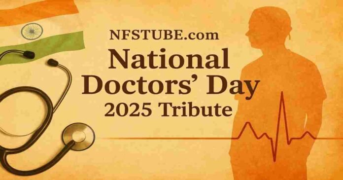 Doctors Day 2025 tribute- stethoscope, India colors, and doctor silhouette