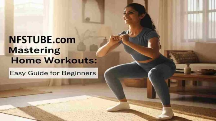 Home Workout- Young Indian woman doing bodyweight squats at home for beginner fitness