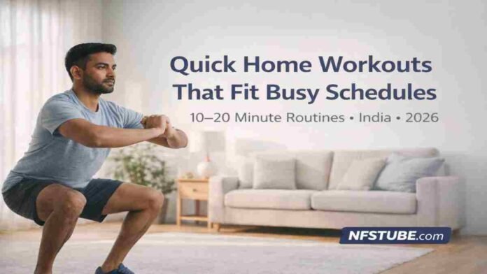 Quick home workouts for busy Indian professionals exercising at home- NFSTUBE fitness guide