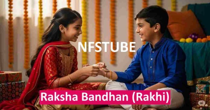 Indian brother and sister celebrating Raksha Bandhan 2025, exchanging gifts and smiles.