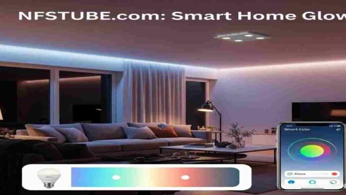 Modern Indian living room with smart lights creating a customizable, vibrant ambiance.
