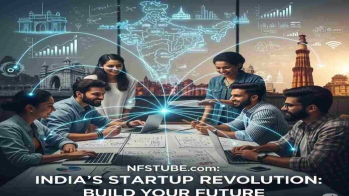 Young Indian entrepreneurs collaborating in a modern startup office, symbolizing growth and innovation.