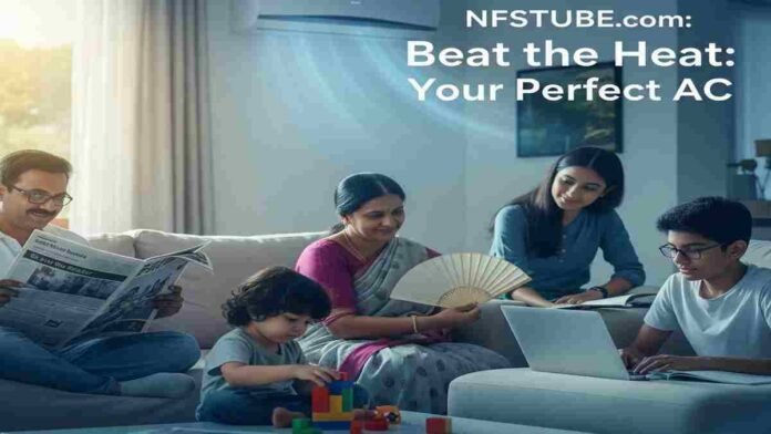 Top 5 AC- Indian family relaxing comfortably in a cool home with a modern air conditioner during summer.
