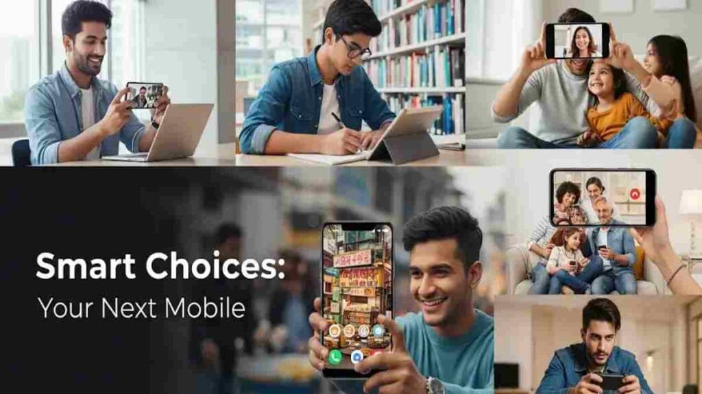 Diverse Indian individuals using Mobile- smartphones for video calls, work, gaming, and photography