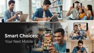 Diverse Indian individuals using Mobile- smartphones for video calls, work, gaming, and photography