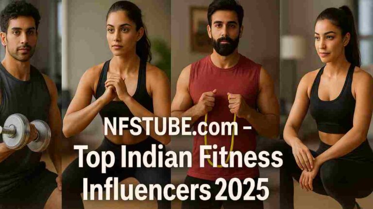 Diverse Indian fitness enthusiasts performing home workouts, featuring Ankit Baiyanpuria and Bani J inspired movements, illustrating 2025 trends.