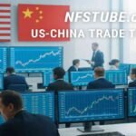 Traders watching real-time US and China market news on large digital screens, symbolizing renewed trade negotiations.