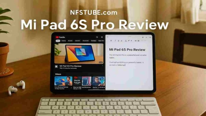 Mi Pad 6S Pro being used for YouTube and typing in a work-from-home setup.