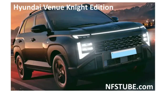 Hyundai Venue Knight Edition black SUV with LED lights and dark styling on road