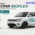 Front & Side view of the Maruti Suzuki WagonR BioFlex flex-fuel hatchback displayed during its launch in India.