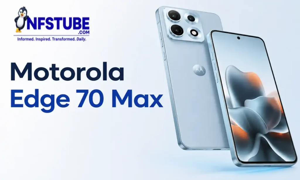 Motorola Edge 70 Max smartphone in Pantone colour options with dual rear cameras.