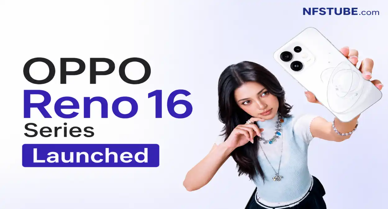 OPPO Reno 16 Series smartphone in Starry White showcasing the new rear camera design during its India launch announcement.