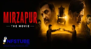 Mirzapur: The Movie banner featuring Kaleen Bhaiya and Guddu Pandit with the Gaddi in the background