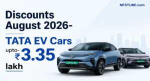 Tata Curvv EV and Nexon EV with August 2026 tata car discount offer banner highlighting benefits of up to ₹3.35 lakh.