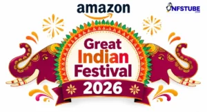 Amazon Great Indian Festival 2026 festive banner with decorative elephants and rangoli design