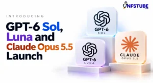 GPT-6 Sol, GPT-6 Luna and Claude Opus 5.5 represented by three AI model tiles on a white tech banner.