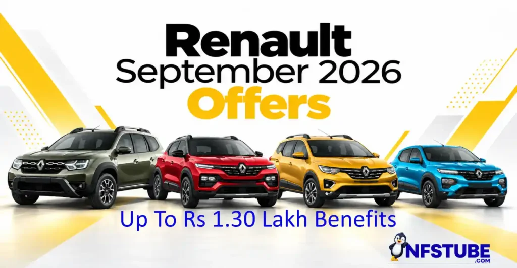 Renault Duster, Kiger, Triber and Kwid featured in the September 2026 offers banner.