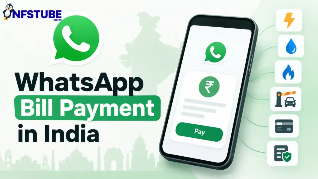 WhatsApp Bill Payment in India shown on a smartphone with utility and payment options