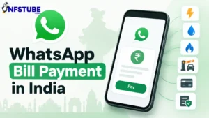 WhatsApp Bill Payment in India shown on a smartphone with utility and payment options