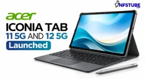 Acer Iconia Tab 11 5G tablet with keyboard cover and stylus, featured in a launch banner.