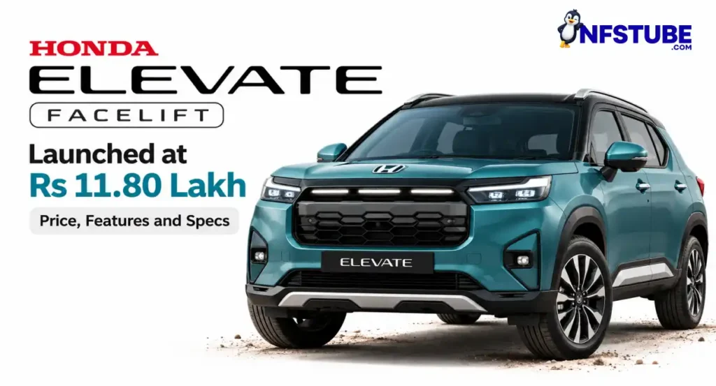 Honda Elevate facelift SUV shown in a launch banner with its Rs 11.80 lakh starting price