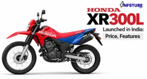 Honda XR300L dual-sport motorcycle shown in a launch banner for India