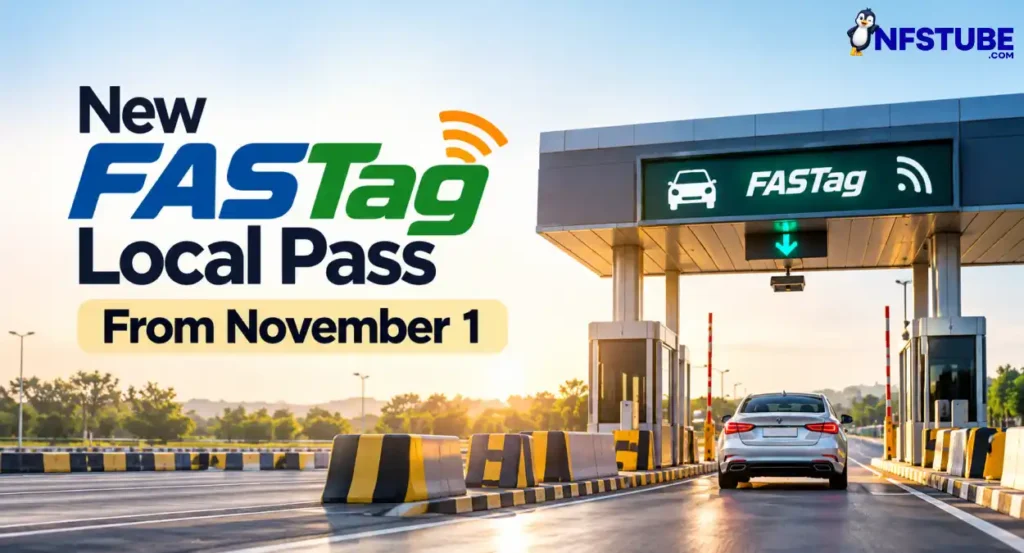 New FASTag Local Pass from November 1, featuring a car at a FASTag toll plaza.