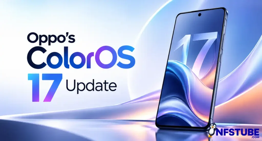 Oppo ColorOS 17 update banner featuring a smartphone displaying the new operating system design.