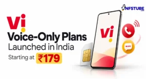 Vi voice-only prepaid plans launched in India, featuring a Vi-branded smartphone, SIM card and calling icons, with prices starting at ₹179.